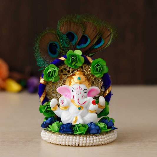 Lord Ganesha Idol with Peacock Feather