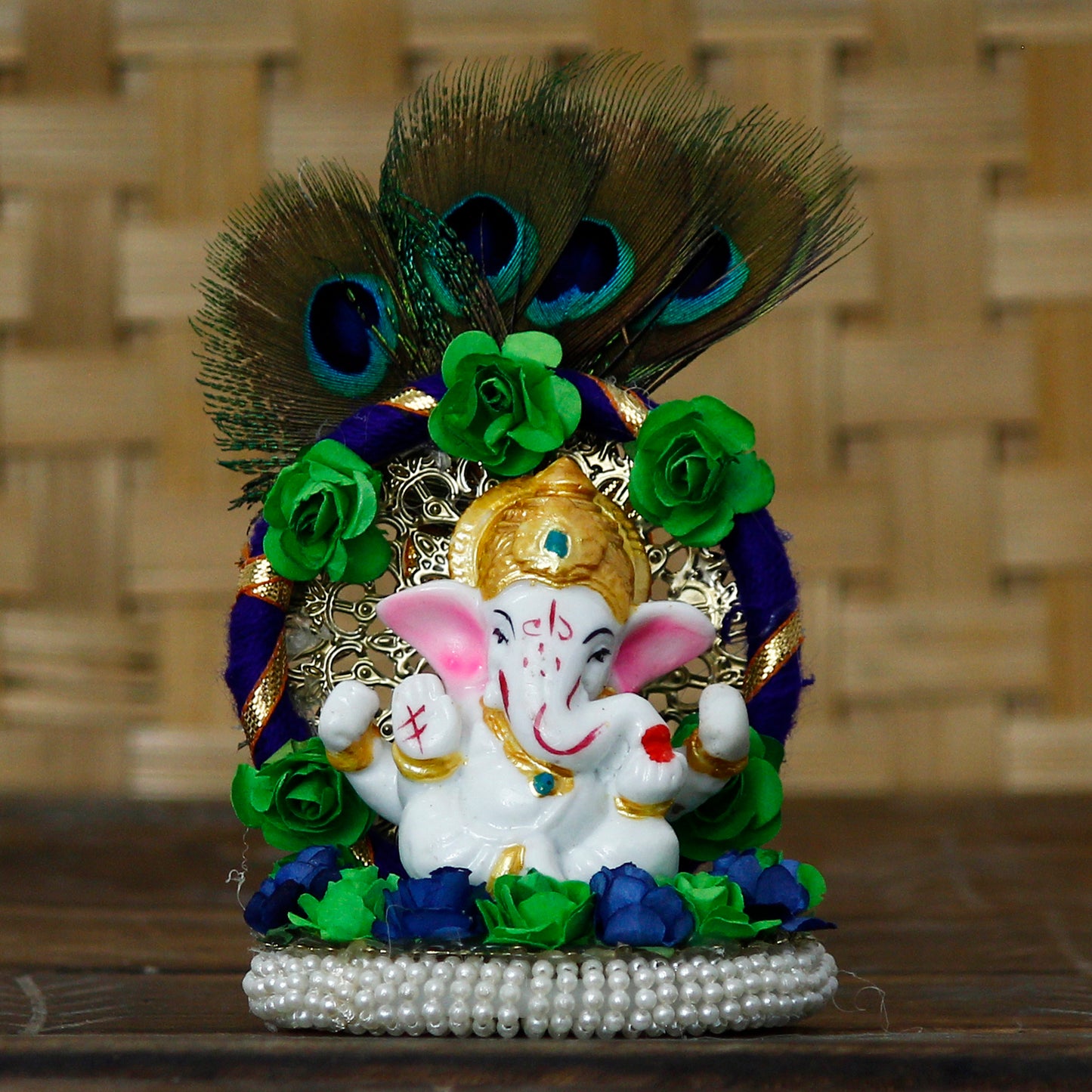 Lord Ganesha Idol with Peacock Feather